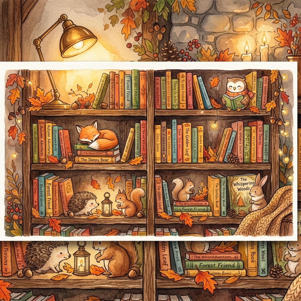 A cosy bookshelf full of personalised storybooks