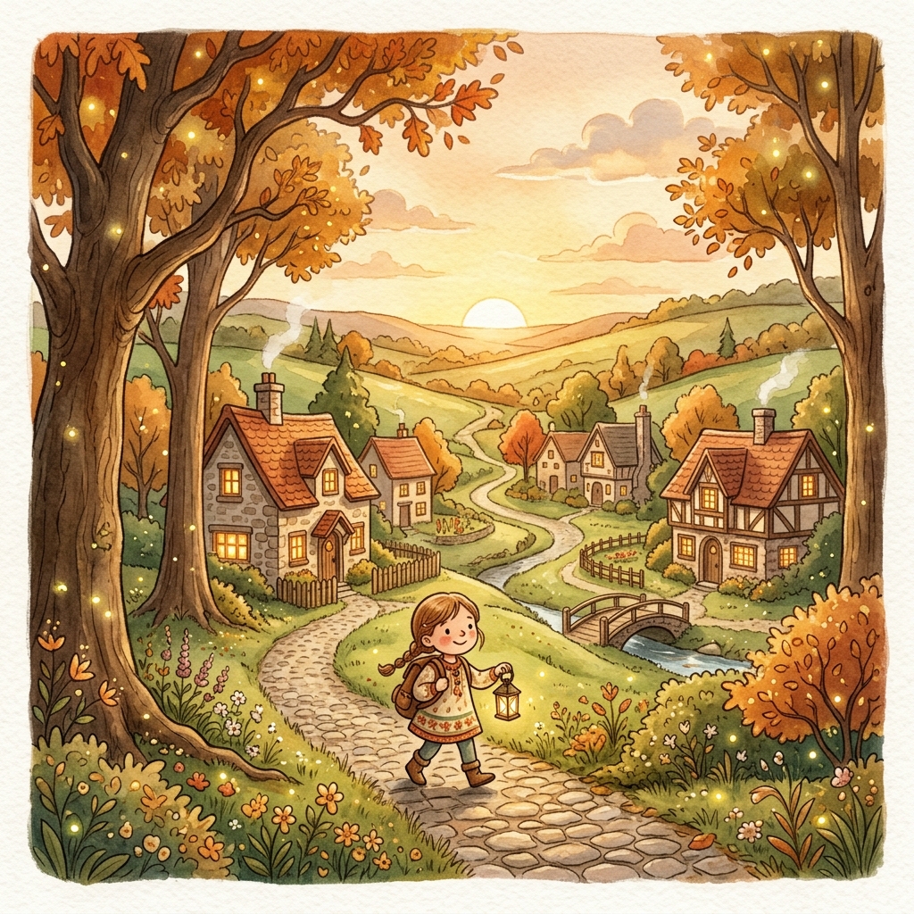 A child walking through a personalised storybook village